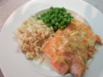 wild-caught salmon with organic brown rice and organic frozen peas 