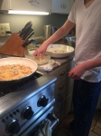 Helpful boy! Frying the shrimp! (yes, some of us were still in pajamas)